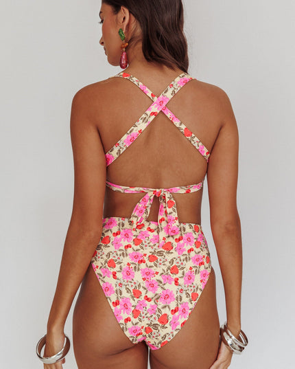 Floral High Waist Bikini Bottom Yellow