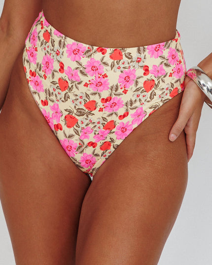 Floral High Waist Bikini Bottom Yellow
