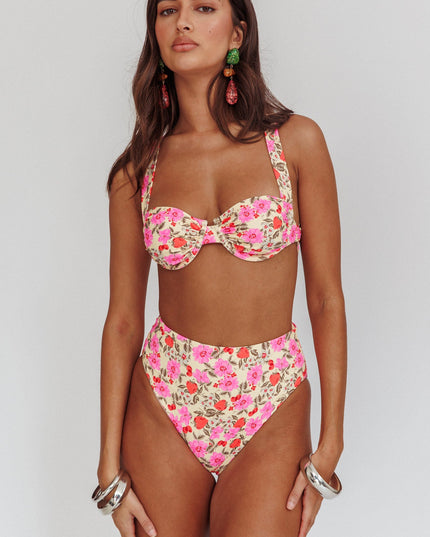 Floral High Waist Bikini Bottom Yellow