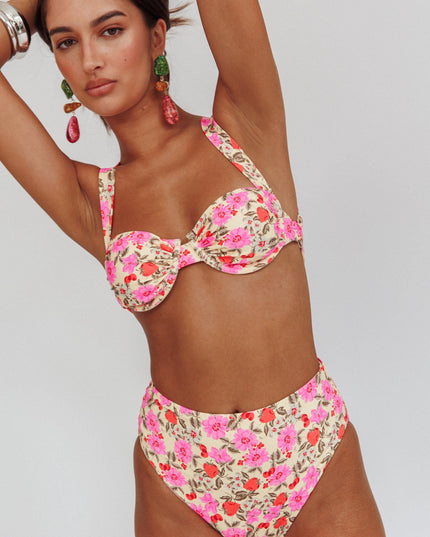 Floral High Waist Bikini Bottom Yellow