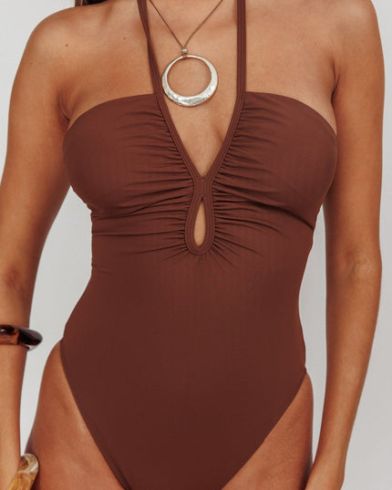 Halterneck Keyhole One Piece Swimsuit Choc