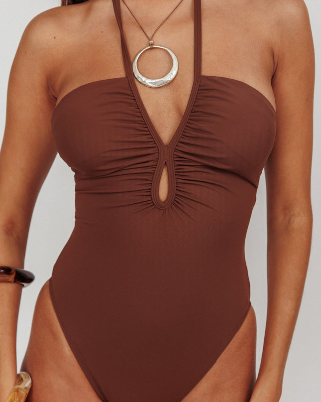 Halterneck Keyhole One Piece Swimsuit Choc