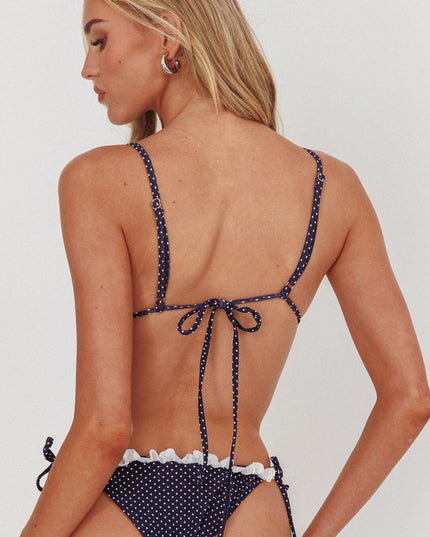 Polka Dot String Fril Bikini Top