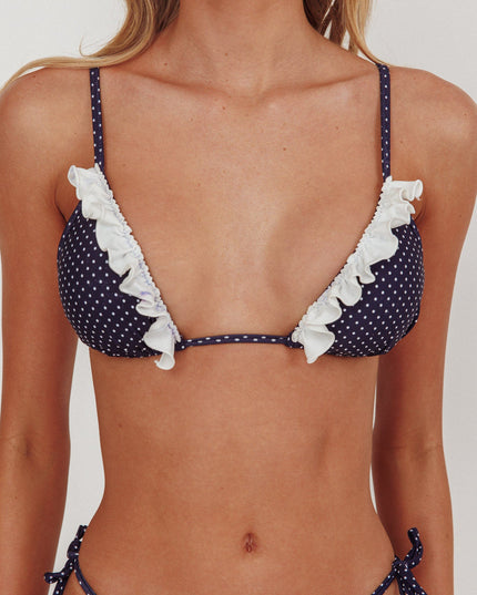 Polka Dot String Fril Bikini Top