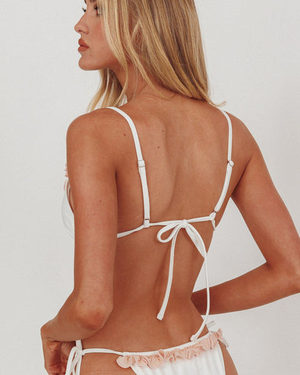 Off White/Blush String Tie Bikini Top