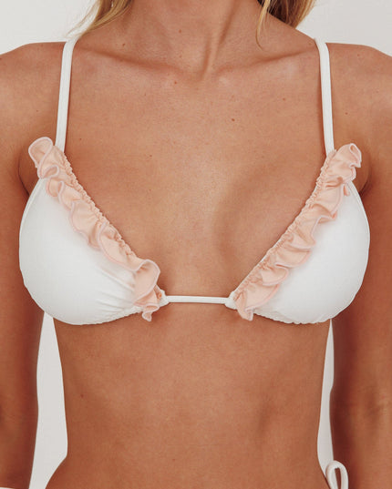 Off White/Blush String Tie Bikini Top
