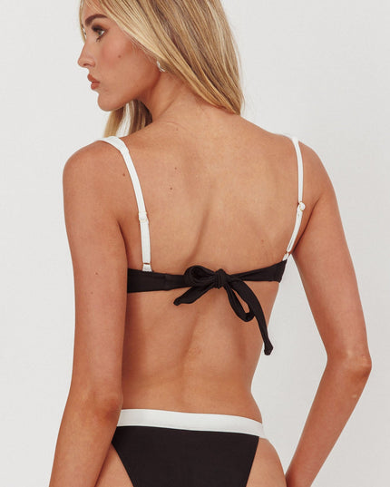 Black/Off White Tied Back Bikini Top