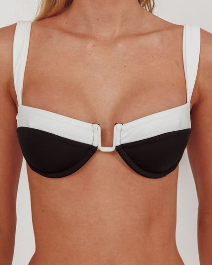 Black/Off White Tied Back Bikini Top