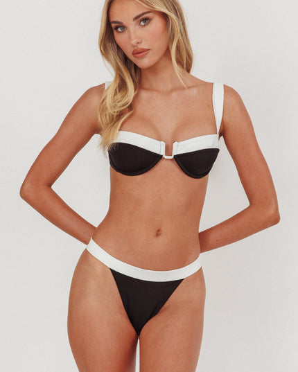 Black/Off White Contrast Waist Bikini Bottoms