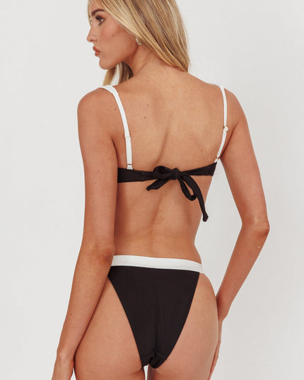 Black/Off White Contrast Waist Bikini Bottoms