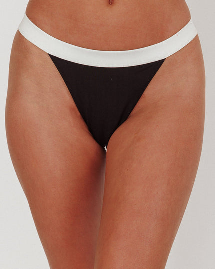 Black/Off White Contrast Waist Bikini Bottoms
