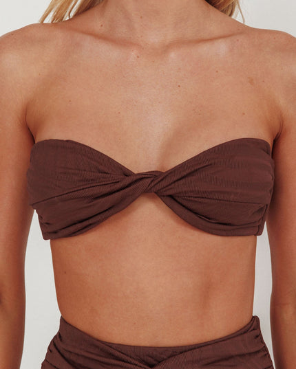 Twist Bandeau Bikini Top Chocolate Texture