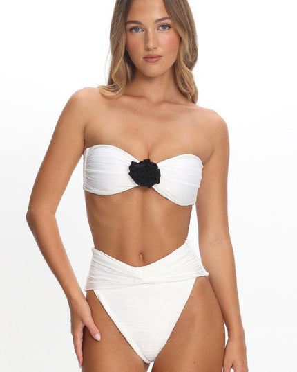 Ivory Twist Bandeau Rosette Bikini Top