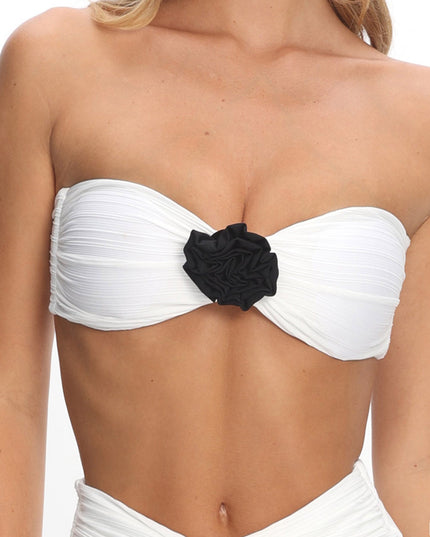 Ivory Twist Bandeau Rosette Bikini Top