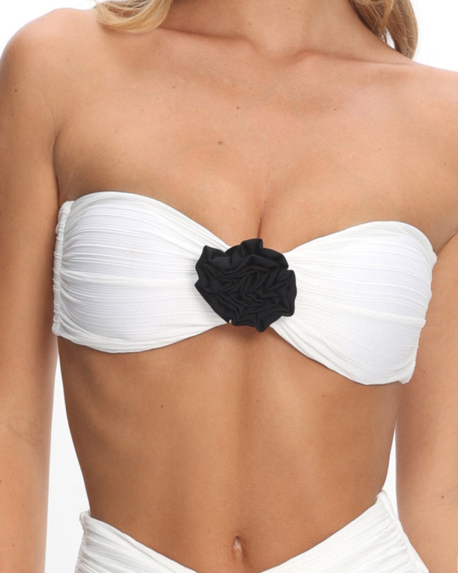 Ivory Twist Bandeau Rosette Bikini Top