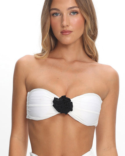 Ivory Twist Bandeau Rosette Bikini Top