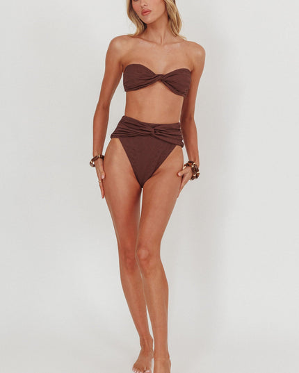 High Waist Twist Bikini Bottom Chocolate Texture