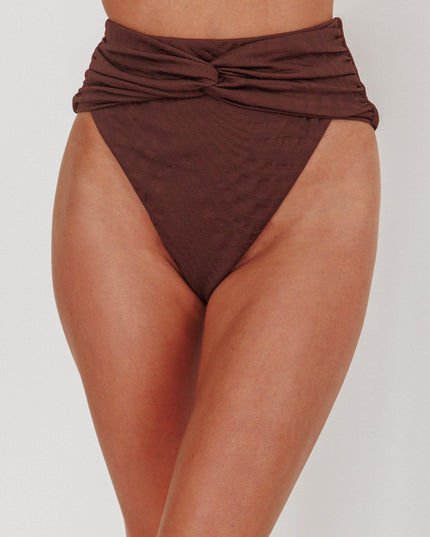 High Waist Twist Bikini Bottom Chocolate Texture