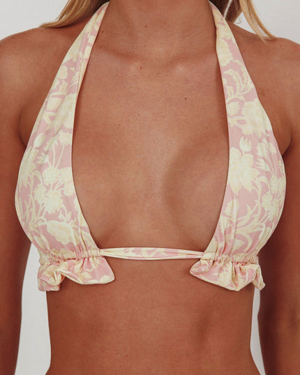 Floral Thick Strap Halter Bikini Top