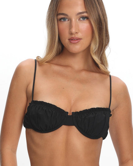 Black Ruched Balconette Bikini Top