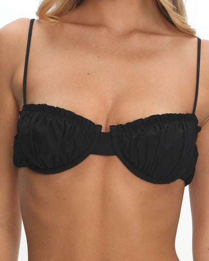 Black Ruched Balconette Bikini Top