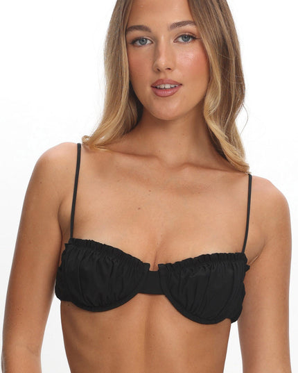 Black Ruched Balconette Bikini Top