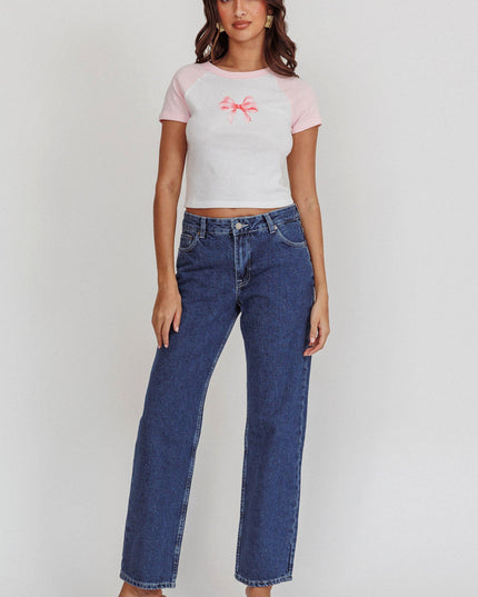 White/Pink Bow Raglan Tee