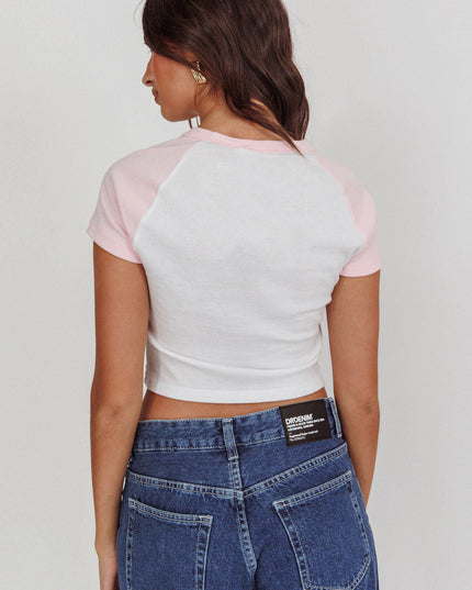 White/Pink Bow Raglan Tee