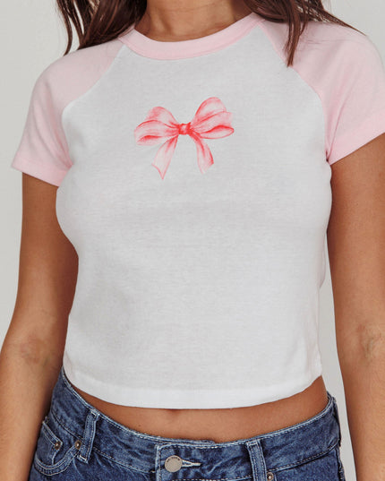 White/Pink Bow Raglan Tee