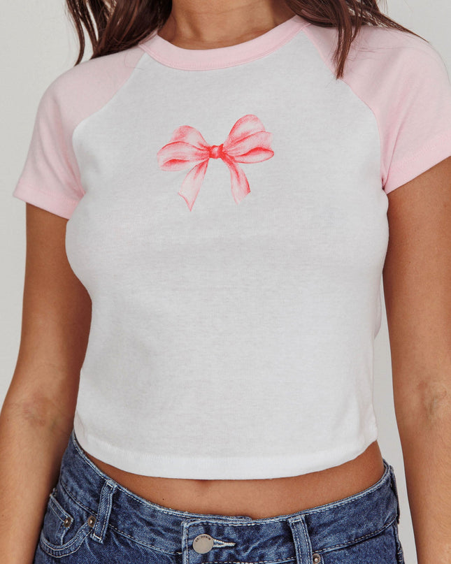 White/Pink Bow Raglan Tee