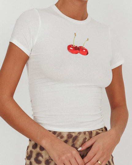 White Cherry Print Baby Tee