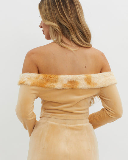 Beige Fur Trim Top