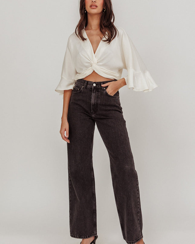 Ivory Flounce Sleeve Knot Top