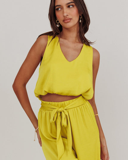 Chartreuse Sleeveless Bubble Hem Top