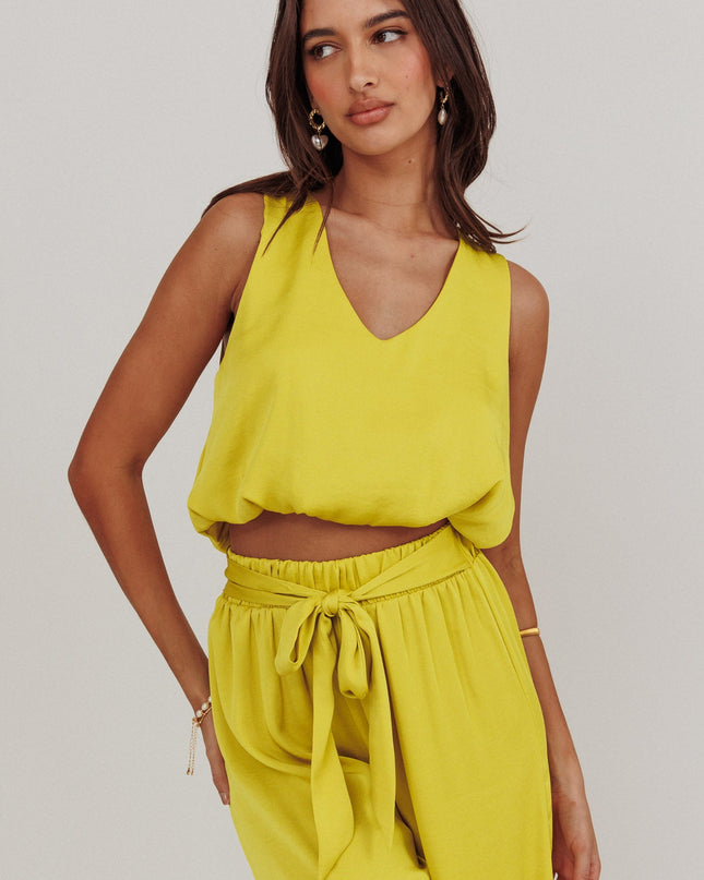 Chartreuse Sleeveless Bubble Hem Top