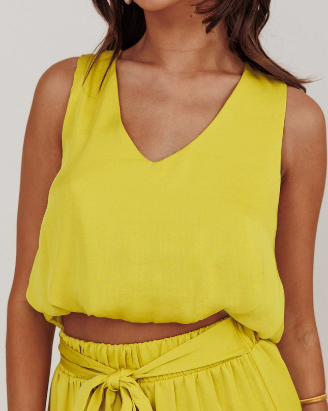 Chartreuse Sleeveless Bubble Hem Top