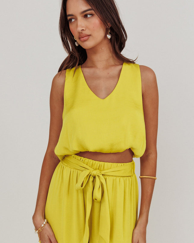 Chartreuse Sleeveless Bubble Hem Top