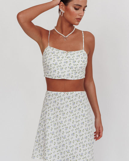 Ivory/Blue Floral Mini Skirt