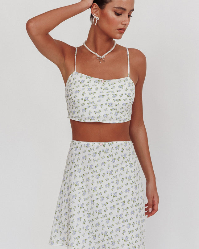 Ivory/Blue Floral Mini Skirt