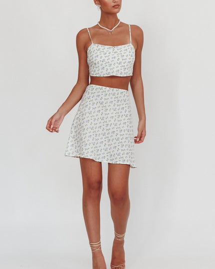 Ivory/Blue Floral Mini Skirt