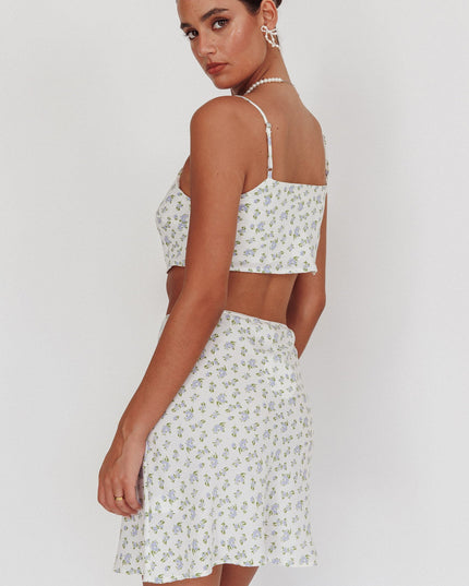 Ivory/Blue Floral Mini Skirt