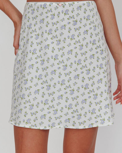 Ivory/Blue Floral Mini Skirt