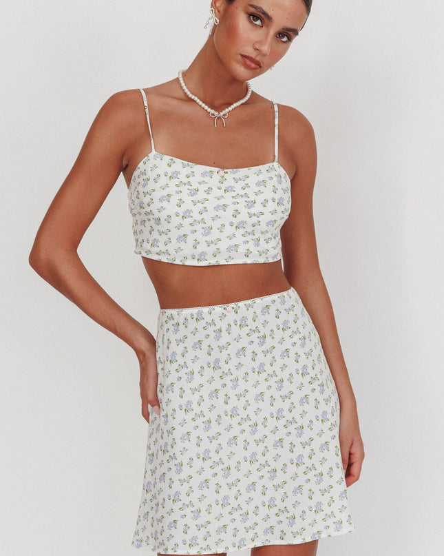 Ivory/Blue Cami Crop Top Floral