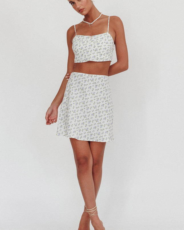 Ivory/Blue Cami Crop Top Floral