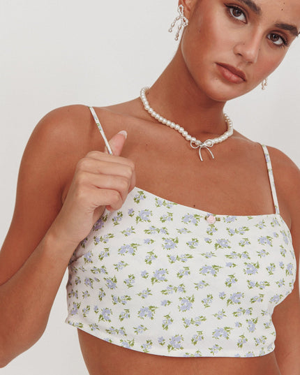 Ivory/Blue Cami Crop Top Floral