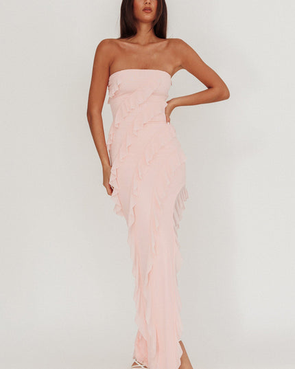 Light Pink Strapless Ruffle Maxi Dress