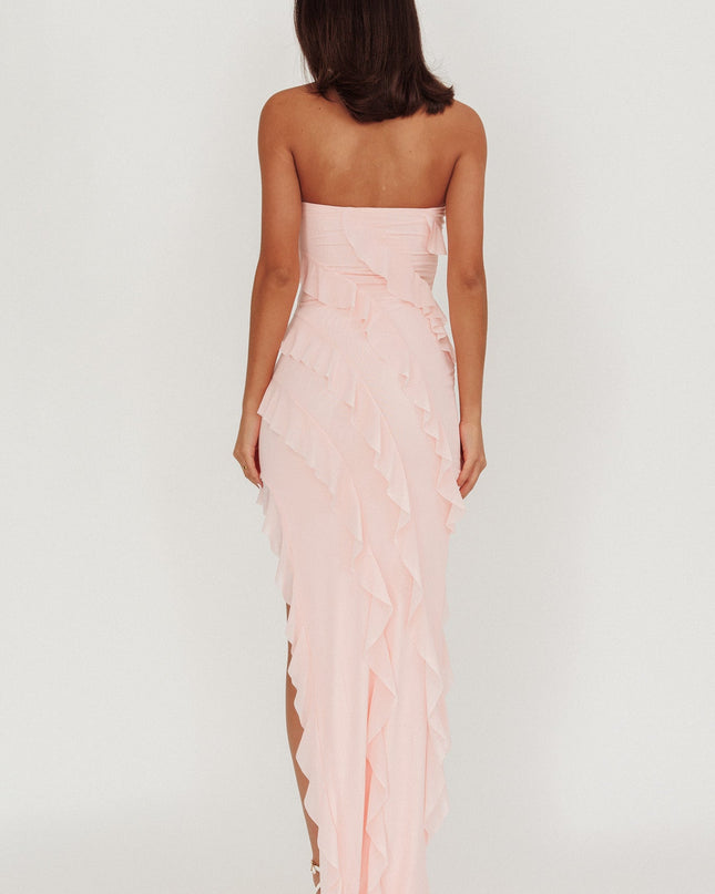 Light Pink Strapless Ruffle Maxi Dress