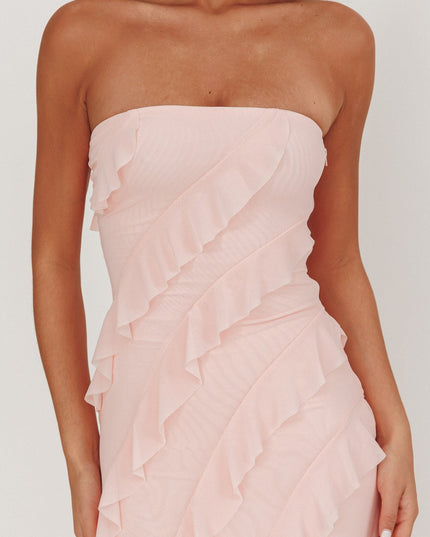 Light Pink Strapless Ruffle Maxi Dress