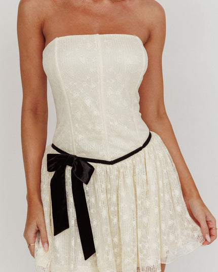 Ivory Lace Up Strapless Mini Dress