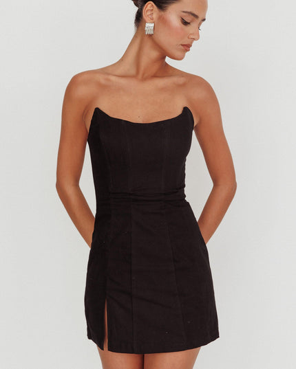 Black Scoop Neckline Strapless Mini Dress